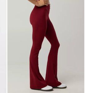 Aerie Real Me Hi-Rise Flare Full Length Crossover Pants - Medium in Maroon